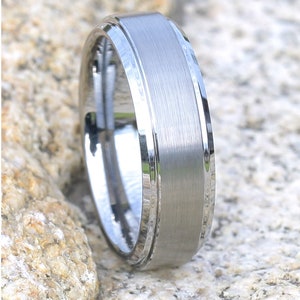 Silver Tungsten Wedding Band | Tungsten Carbide Ring | Anniversary  Ring | Men & Women | Brush Tungsten Ring | Beveled Edges | Comfort Fit