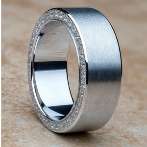 Titanium Wedding Ring,8mm Wedding Ring,CZ Wedding Ring,Engagement Ring,Unique Titanium Wedding Ring,Matte Finish Ring,Anniversary Ring,Flat