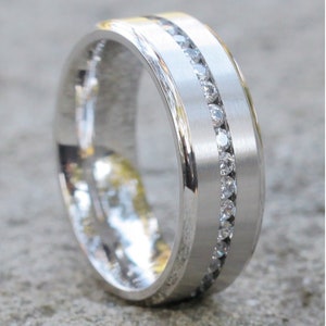 Titanium Wedding Ring | Silver Titanium Ring | CZ Ring | Silver Titanium Ring | Tungsten Wedding Band | Men's Titanium Ring | Comfort Fit