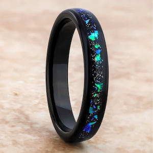 Galaxy Opal Black Tungsten Wedding Ring - 4mm Comfort Fit