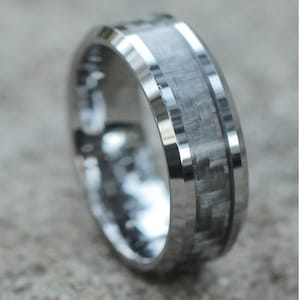 Carbon Fiber Wedding Band | Tungsten Wedding Band | Tungsten Carbide Ring |  Men & Women | Gray Tungsten Ring | 8mm Ring
