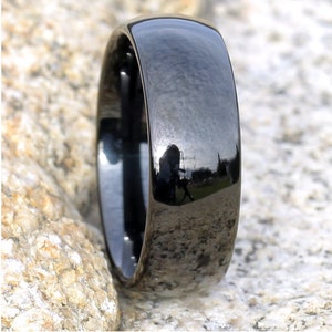 Black Tungsten Wedding Band: Shiny Dome Ring, Comfort Fit