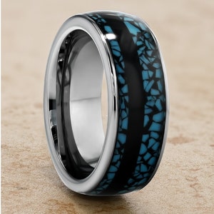 Turquoise Wedding Ring,Tungsten Wedding Band,8mm Wedding Ring,Silver Tungsten Ring,Anniversary Ring,Unique Wedding Ring,Comfort Fit Ring