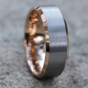 Men Tungsten Ring, 18k Rose Gold Tungsten, Rose Gold Tungsten Ring, Gray Tungsten Ring, Anniversary Ring, Ring For Men,  Ring For Her