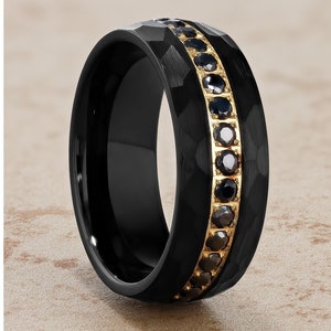 Aliança masculina, anel de tungstênio preto, anel de aniversário, anel de noivado, aliança de casamento de 8 mm, anel de carboneto de tungstênio, anel para ele e para ela, ajuste confortável