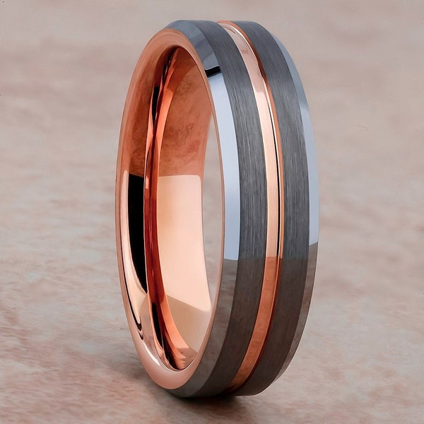 Rose Gold Tungsten Ring,Engagement Ring,Anniversary Ring,Wedding Ring,Anniversary Ring,Unique Unique Tungsten Ring,18K Rose Gold,Band