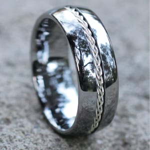 Tungsten Wedding Band,Silver .925 Braid,Tungsten Wedding Ring,Men & Women, Tungsten Carbide Ring,8mm Tungsten Ring