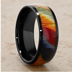 Rose Wood Inlay Tungsten Wedding Ring, Black Dome Band 8mm