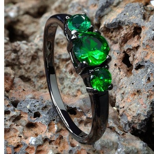 Black Solitaire  Wedding Ring,Emerald Ring,Proposal Wedding Ring,Anniversary Ring,Engagement Ring,Unique Solitaire Ring,Black Wedding Ring