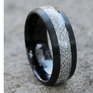 Black  Tungsten Wedding Band | Meteorite Tungsten Wedding Ring | Unisex Tungsten Ring | Brushed Wedding Band