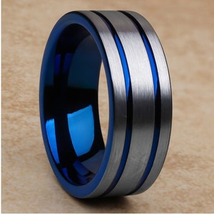 Blue Wedding Ring,Blue Tungsten Ring,Anniversary Ring,Tungsten Carbide Ring,Man & Woman,8mm Wedding Ring,Tungsten Carbide Ring,Comfort Fit