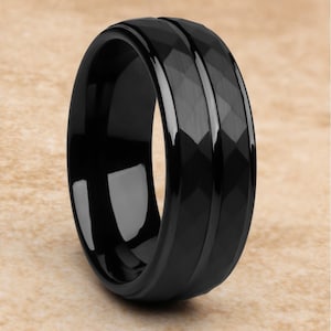 Hammered Black Tungsten Carbide Wedding Ring: 8mm Dome Band