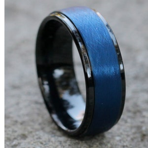 Blue Tungsten Wedding Band |Black Tungsten Ring | Men & Women Tungsten Ring | Blue Tungsten Band | Engagement Tungsten Ring | 8mm
