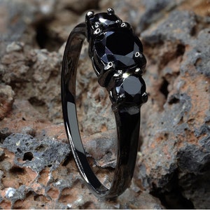 Black Diamond Solitaire Ring,Titanium Wedding Ring,Anniversary Ring,Unique CZ Ring,Engagement Band,Proposal Ring,CZ Band,Unique Ring