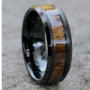 Koa Wood Tungsten Wedding Band | Black Tungsten Ring | 8mm Tungsten Wedding Ring | Anniversary Tungsten Ring | Unisex Wedding Band