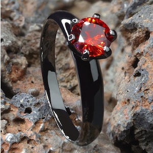 Solitaire Wedding Ring,Garnet Wedding Ring,Anniversary Ring,Engagement Ring,Gunmetal Solitaire Ring,Unique Wedding Ring,