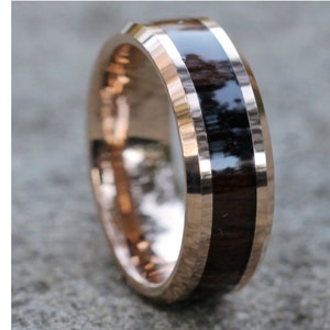 Koa Wood Tungsten Wedding Band | Rose Gold Tungsten Ring | Men & Women | Tungsten Carbide Ring | Wood Wedding Band