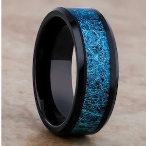 Meteorite Tungsten Wedding Ring,Blue Meteorite Ring,Arrow Design Ring,Black Tungsten Ring,Anniversary Ring,Engagement Ring,Comfort Fit Ring