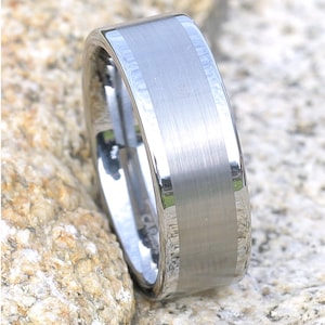 Men&#39;s Tungsten Wedding Band | Silver Tungsten Ring | Tungsten Carbide Ring | 8mm Tungsten Wedding Ring | Engagement Ring | Brush