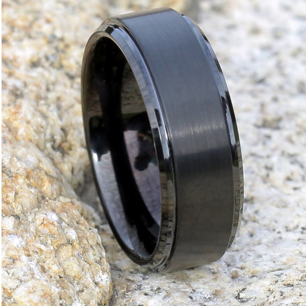 Zwarte wolfraam trouwring | Zwarte wolfraamring | Wolfraamcarbide ring | Jubileumband | Mannen & Vrouwen | Zwarte trouwring