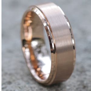 Men's Rose Gold Tungsten Ring, Tungsten Wedding Band ,Men & Women, Tungsten Carbide Ring, Rose Golf Wedding Band, Comfort Fit, 18k Rose