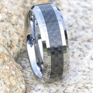 Carbon Fiber Tungsten Wedding Band | 8mm  Tungsten Wedding Ring | Anniversary Ring | Engagement Ring | Men&#39;s  Tungsten Ring