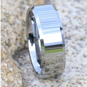 Men&#39;s  Tungsten Wedding Band | Silver Tungsten Ring | Tungsten Carbide | Wedding Band | Shiny Tungsten Ring |