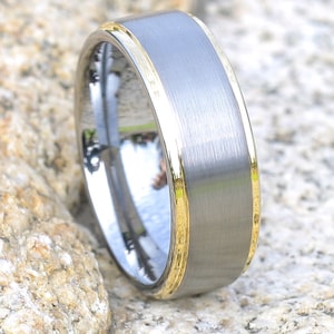 8mm Tungsten Wedding Band | Gray Tungsten Ring | Yellow Gold Tungsten Ring | Anniversary Ring | Tungsten Carbide Ring | Comfort Fit