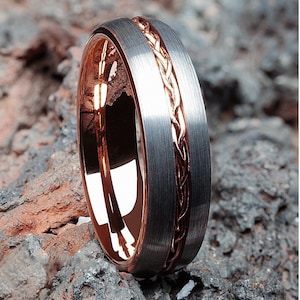 Rose Gold Wedding Band,Braid Wedding Ring,Unique Tungsten Ring,18k Rose Gold,Rose Gold Tungsten Band,Comfort Fit Ring,Men & Women,Dome