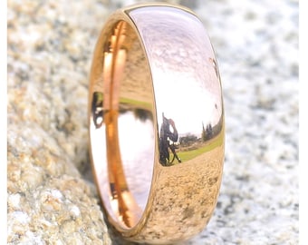 Mens Tungsten Ring, 7mm Rose Gold Tungsten Ring, 18k Rose Gold Tungsten, Anniversary Ring, Rose Gold Tungsten Band, Engagement Ring, Unique