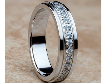 Anillo de bodas de titanio de 5 mm, alianza para mujer, anillo de bodas para hombre, anillo de titanio plateado, aniversario y compromiso, anillo de diamantes con circonita cúbica.