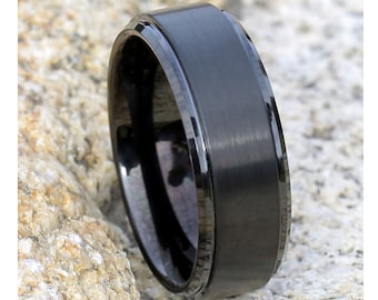 Zwarte wolfraam trouwring | Zwarte wolfraamring | Wolfraamcarbide ring | Jubileumband | Mannen & Vrouwen | Zwarte trouwring