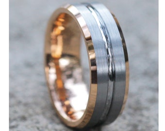 Wolfraamring heren, 18K roségouden wolfraam, verlovingsring, jubileum, roségouden wolfraamring, cadeau voor haar, cadeau voor hem, comfortabele pasvorm