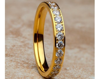 3mm Yellow Gold Titanium Eternity Ring: CZ Wedding Band - Etsy