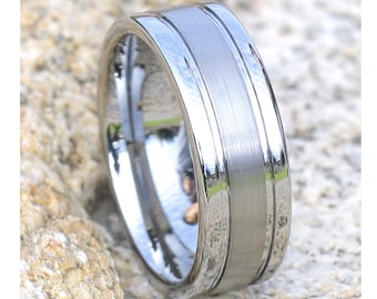 8mm Tungsten Wedding Band | Silver Tungsten Ring | Tungsten Carbide Ring | Men's Tungsten Ring | Anniversary Ring | Brush