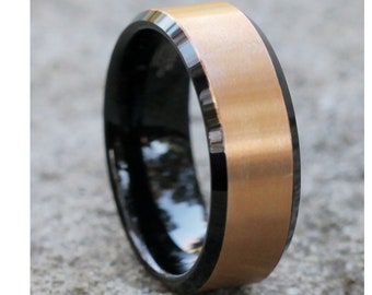 Rose Gold Tungsten Mens Tungsten Wedding Band 8mm Tungsten