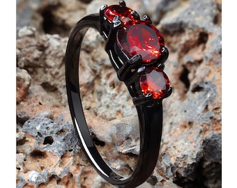 Black Titanium Garnet Wedding Ring: Solitaire Engagement Ring