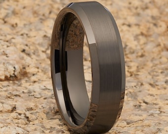 Gunmetal Tungsten Wedding Band,Gunmetal Tungsten Ring,Tungsten Carbide Ring,Anniversary Ring,Men & Women,Gray Wedding Band,Brush