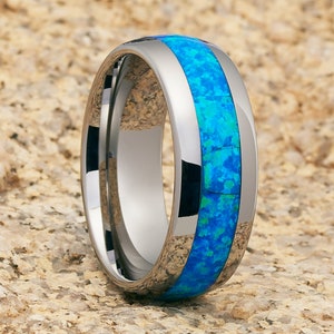 Opal Wedding Band | Tungsten Wedding Band | Opal  Tungsten Ring | Ring For Men | Ring For Women | Tungsten Carbide | Unique Style