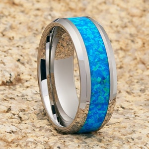 Opal Wedding Band | Tungsten Wedding Band | Opal  Tungsten Ring | Ring For Men | Ring For Women | Tungsten Carbide | Unique Style