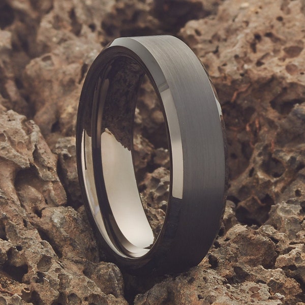 6mm Black Tungsten Wedding Ring,Gunmetal Tungsten Ring,Anniversary Ring,Gunmetal Wedding Band,Unique Tungsten Ring,Gunmetal Brush Ring