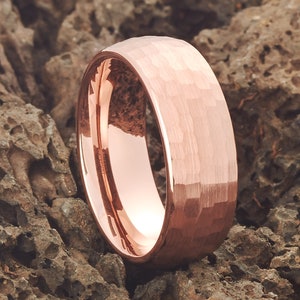 Rose Gold Tungsten Wedding Ring,Men & Women,Hammered Tungsten Ring,Anniversary Ring,Engagement Ring,Tungsten Carbide Ring,Comfort Fit
