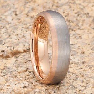Rose Gold Tungsten Wedding Band, Gray Tungsten Ring, Tungsten Wedding Ring, Tungsten Carbide Ring, Rose Gold Wedding Band, Anniversary