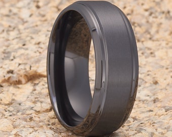 Black Zirconium Wedding Ring,Black Zirconium Ring,Zirconium Wedding Band,Men's Wedding Band,Women's Wedding Ring,Anniversary Ring