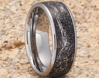 Meteorite Tungsten Wedding Band, Tungsten Wedding Ring, Tungsten Carbide Ring, Anniversary Ring,Men & Women, 8mm Tungsten Ring, Comfort Fit