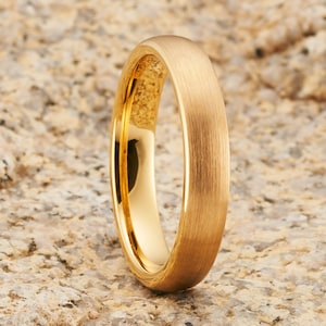 Yellow Gold Tungsten Ring: 4mm Brushed Dome Anniversary Band