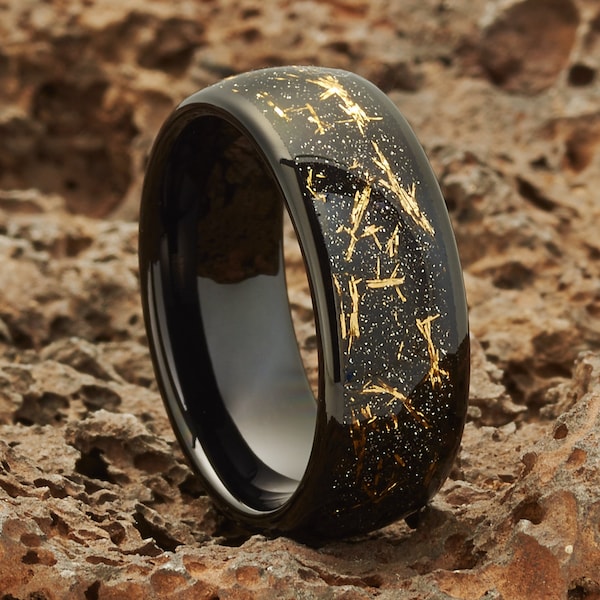 Meteorite Wedding Ring,Black Tungsten Wedding Band,Tungsten Carbide Ring,Anniversary Ring,Meteorite Tungsten Ring,Engagement Ring,Unique