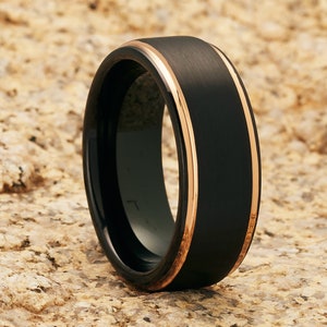 Man&#39;s Wedding Ring,Black Tungsten Ring,Tungsten Carbide,Rose Gold,Woman,Anniversary,Engagement Ring,Comfort Fit,Unique Style Ring,Flat Brush