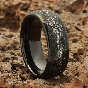 Meteorite Tungsten Wedding Ring,Black Tungsten Ring,Meteorite Wedding Ring,Tungsten Carbide Ring,Anniversary Ring,Engagement Ring,Unique