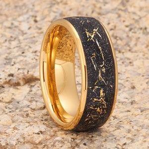 Meteorite Tungsten Wedding Band, Tungsten Wedding Ring, Tungsten Carbide Ring, Anniversary Ring,Men & Women, 8mm Tungsten Ring, Yellow Gold